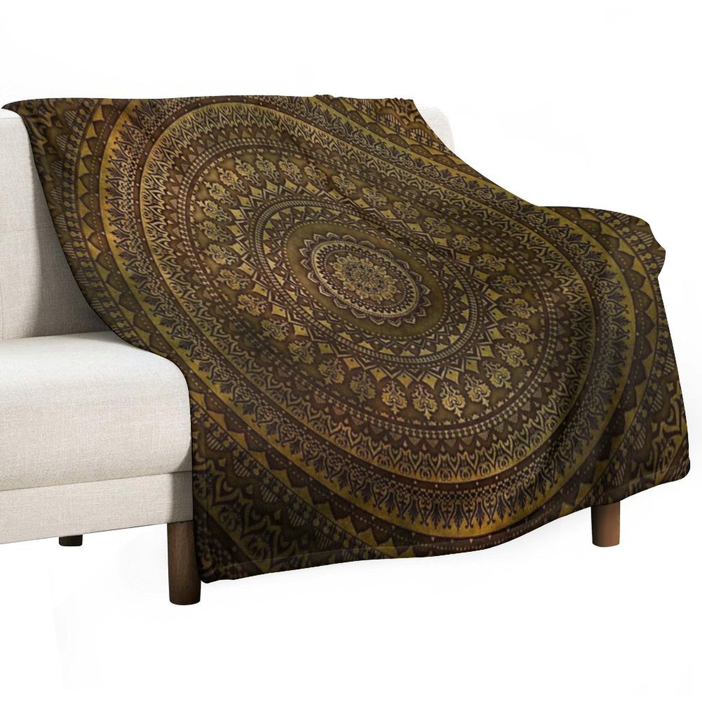 Lime Brown Mandala Throw Blanket