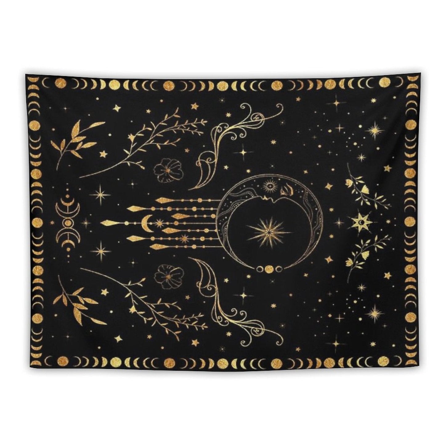 Celestial Moon with Floral Accents Tapestry