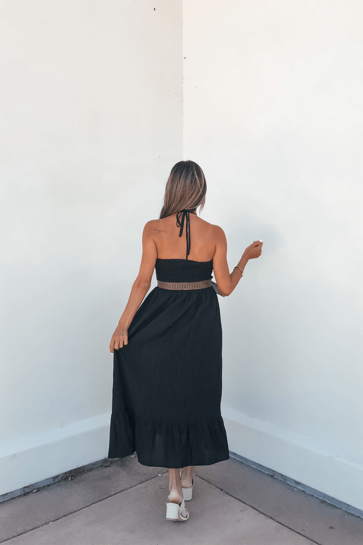 Camille Black Halter Belted Midi Dress - FINAL SALE