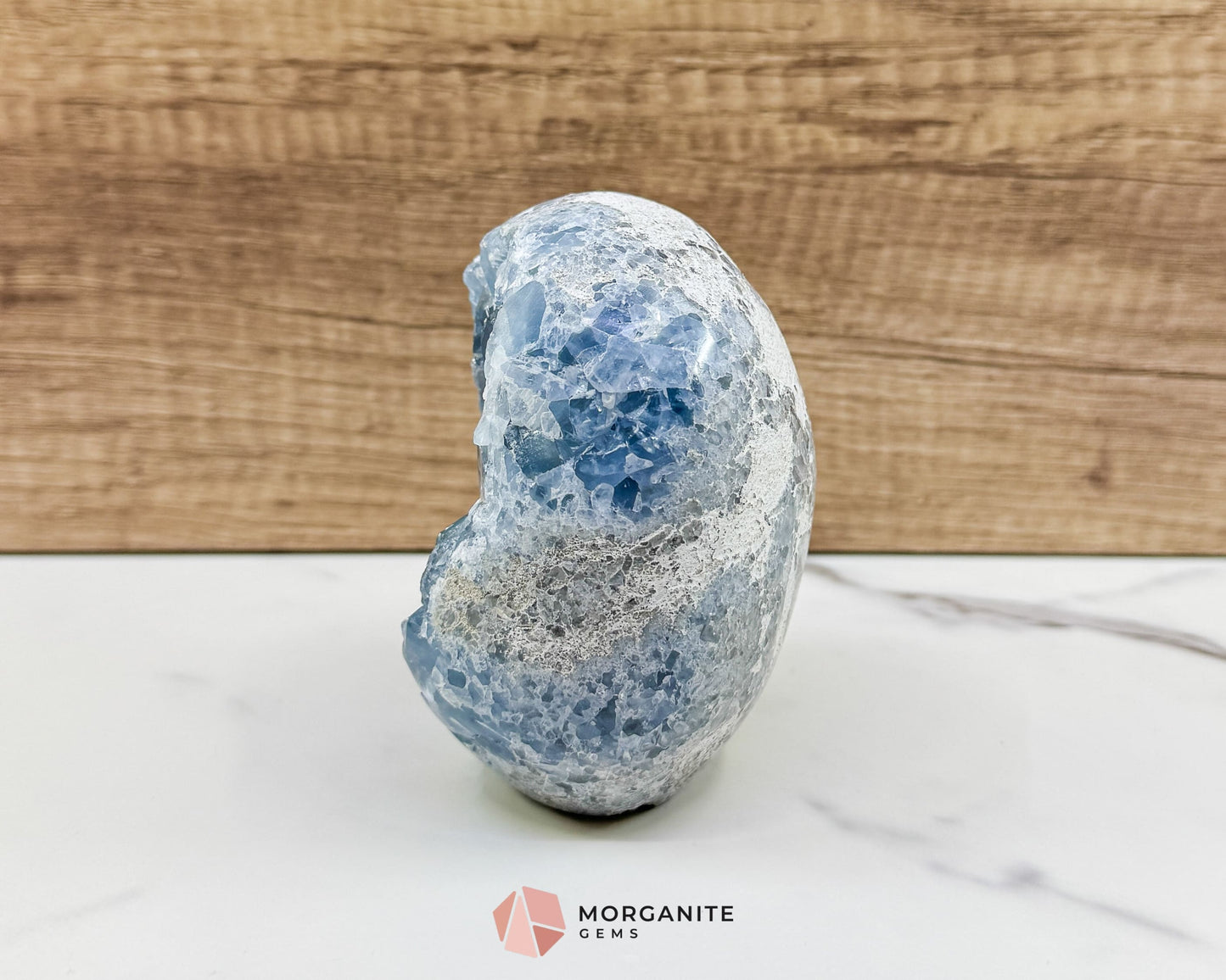 Celestite Geode Druzy Crystal Egg No. 2 – 4" x 3.7" x 2.2" | 1272 g Sky Blue Egg for Meditation, Healing, Decor