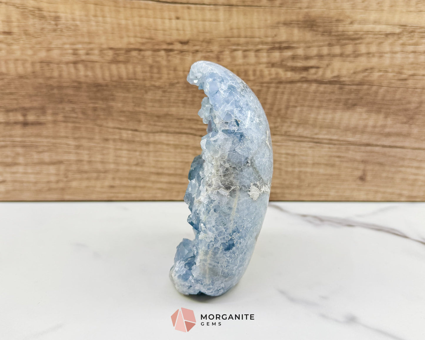 Celestite Geode Druzy Crystal Egg No. 3 – 4.5" × 3.4" × 1.7" | 776 g Sky‑Blue Specimen