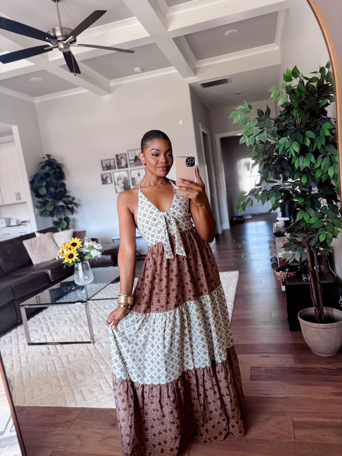 Cream Color Block Halter Maxi Dress - FINAL SALE