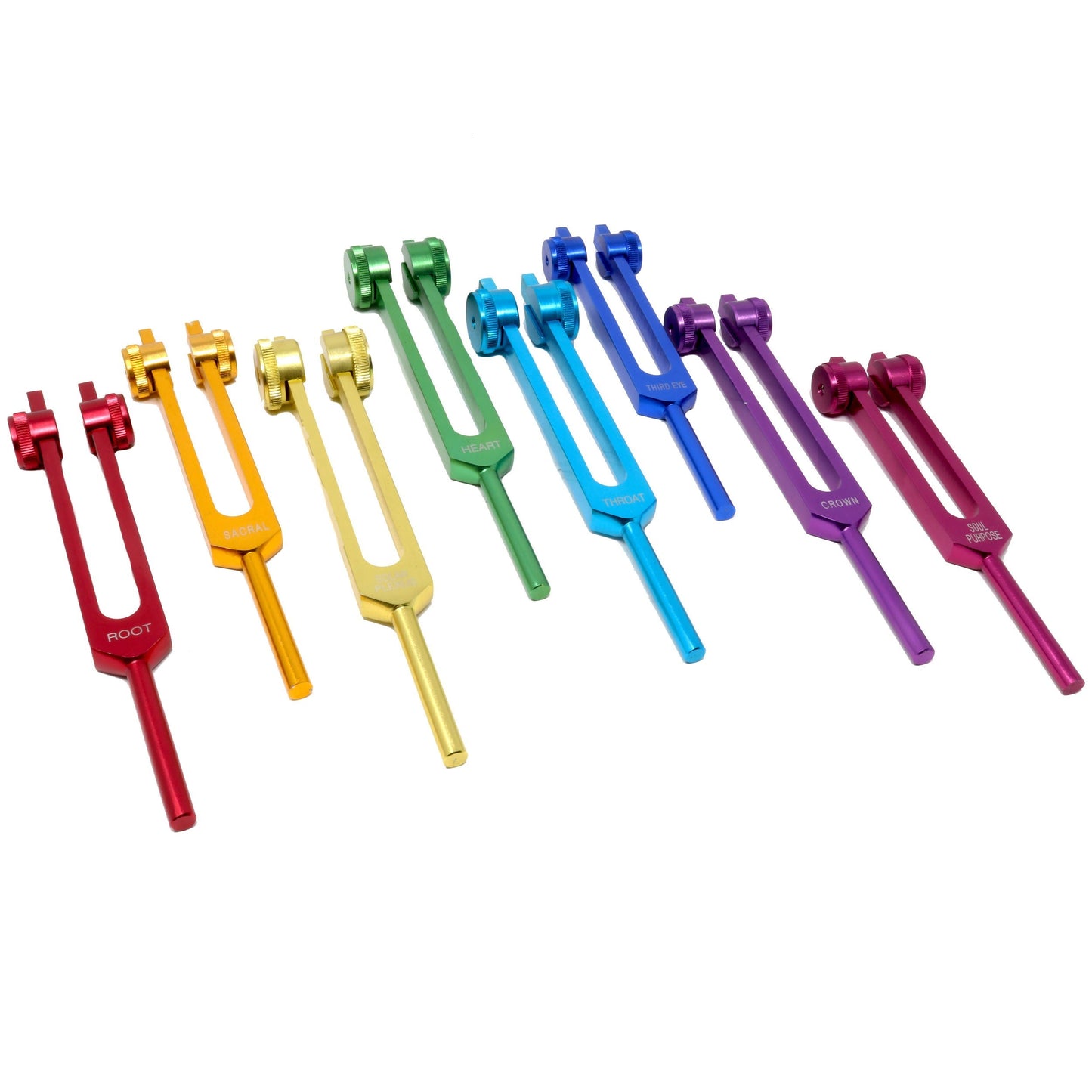Rainbow Colored Metal Tuning Forks - Set of 8