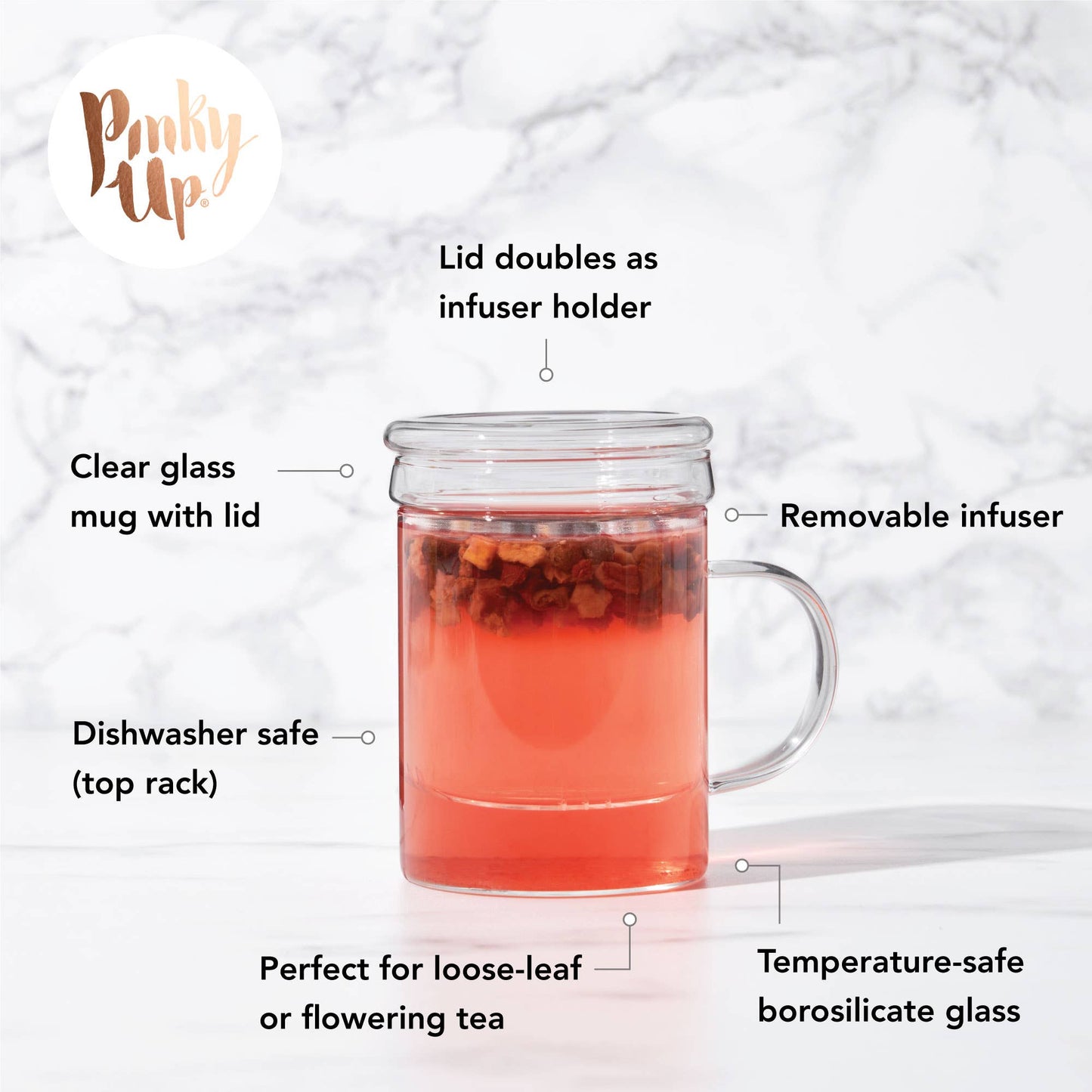 Blake Glass, Loose Leaf Tea Infuser Mug w/Lid