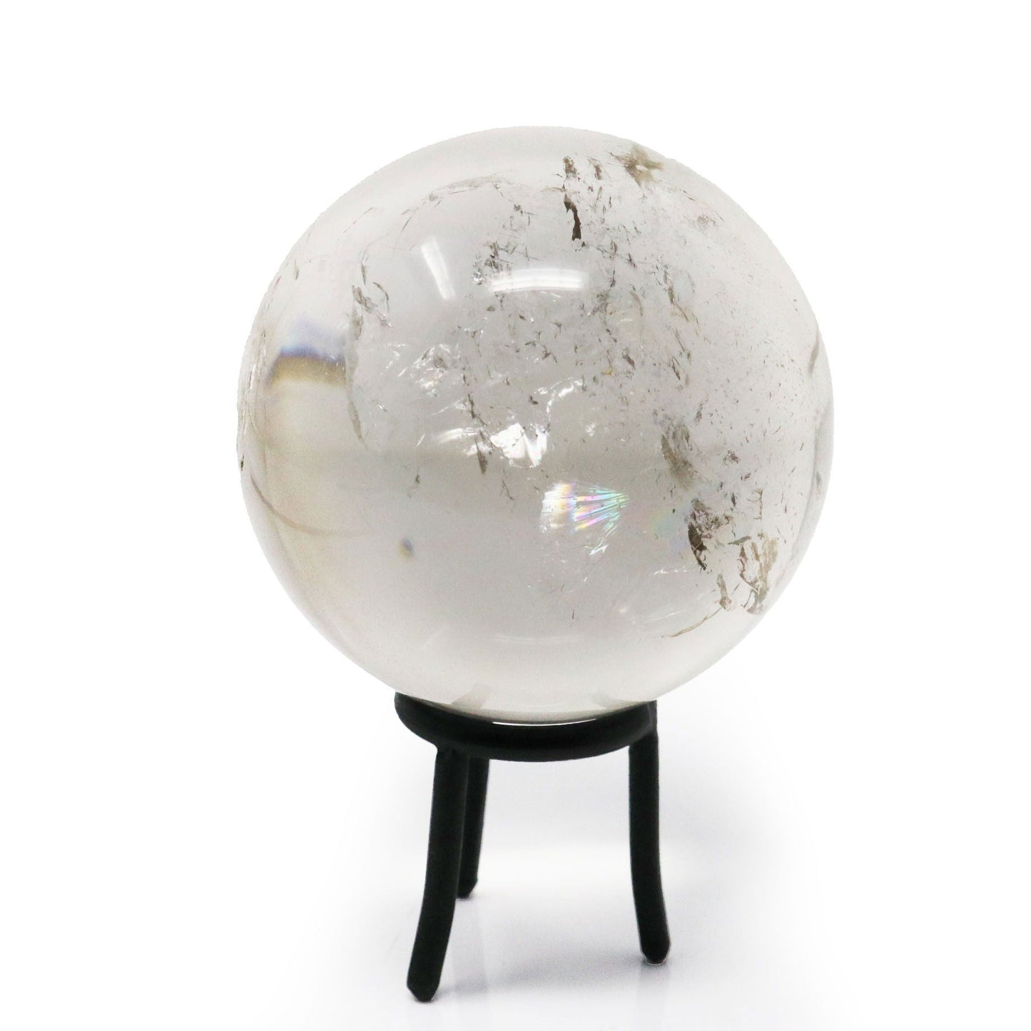 Quartz Sphere – Clear with Slight Smoky Hue on Lucite Ring Stand