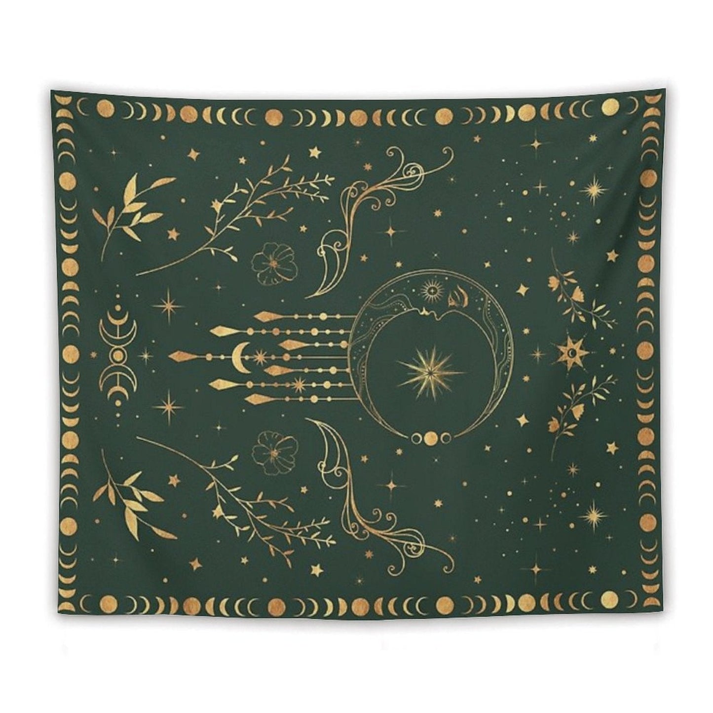 Sage Green & Gold Moon Tapestry