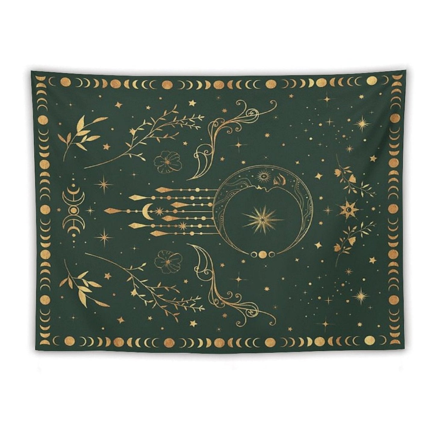 Sage Green & Gold Moon Tapestry