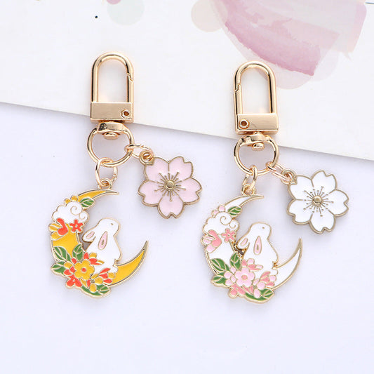 Moon Rabbit, Cherry Blossom Keychain
