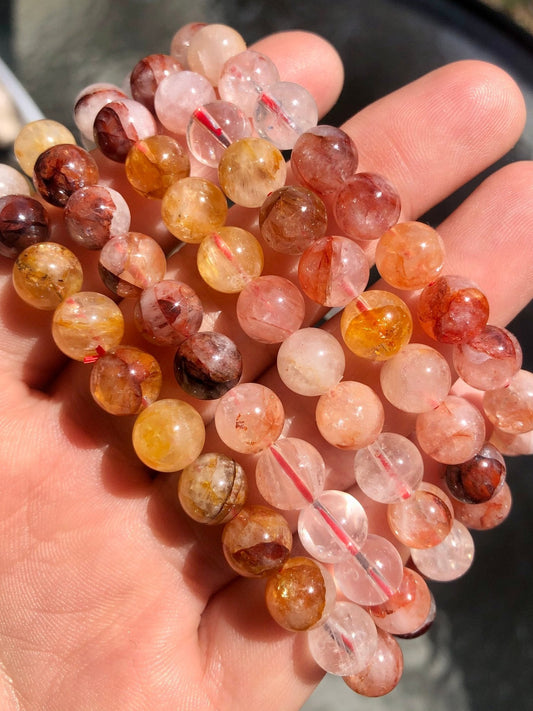 Golden Healer & Fire Quartz Bracelet – 8mm Beads for Energy & Transformation