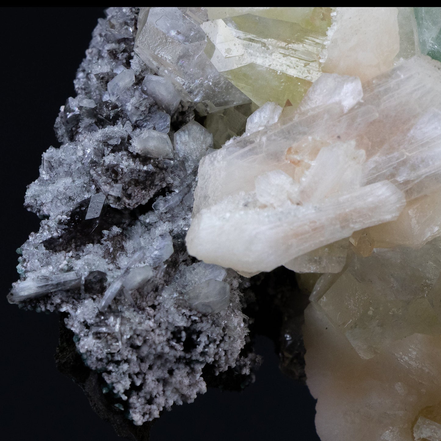 Green Apophyllite Cluster with Large Stilbite Formations - #B8
