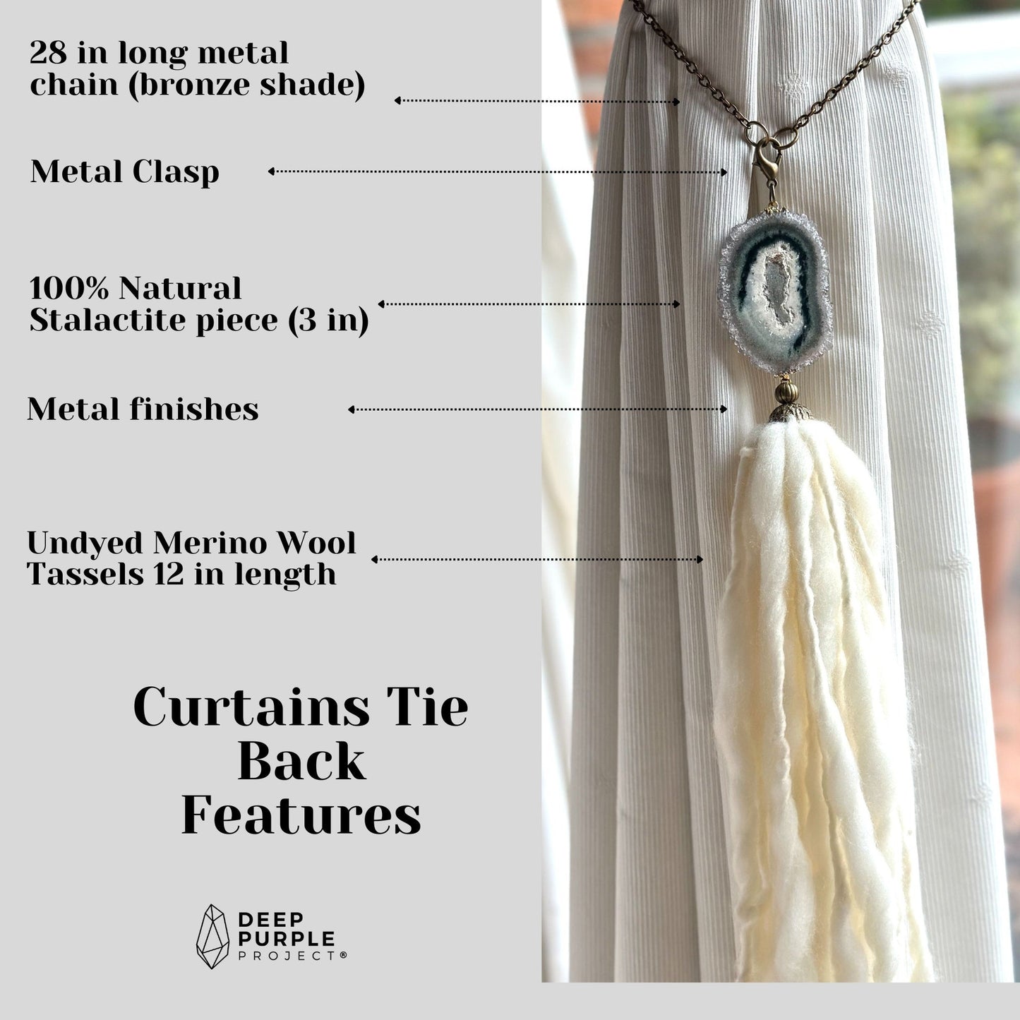 Crystal Curtain Tie Backs, Amethyst