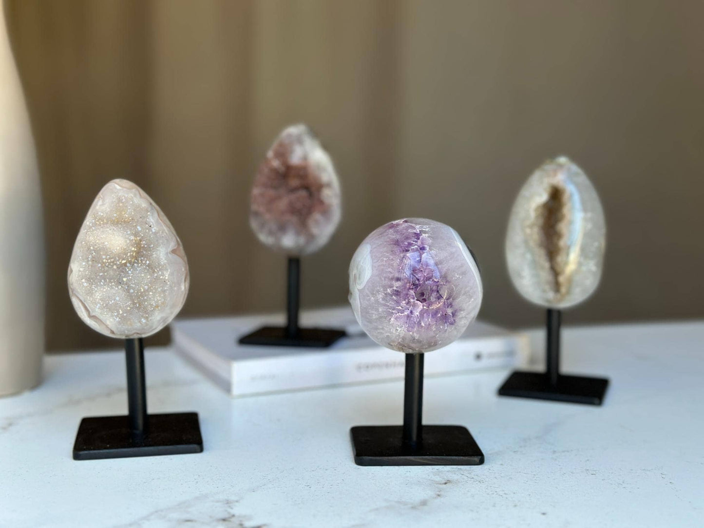 Pink Amethyst, natural colors, w stand - URUGUAY Ethically Sourced