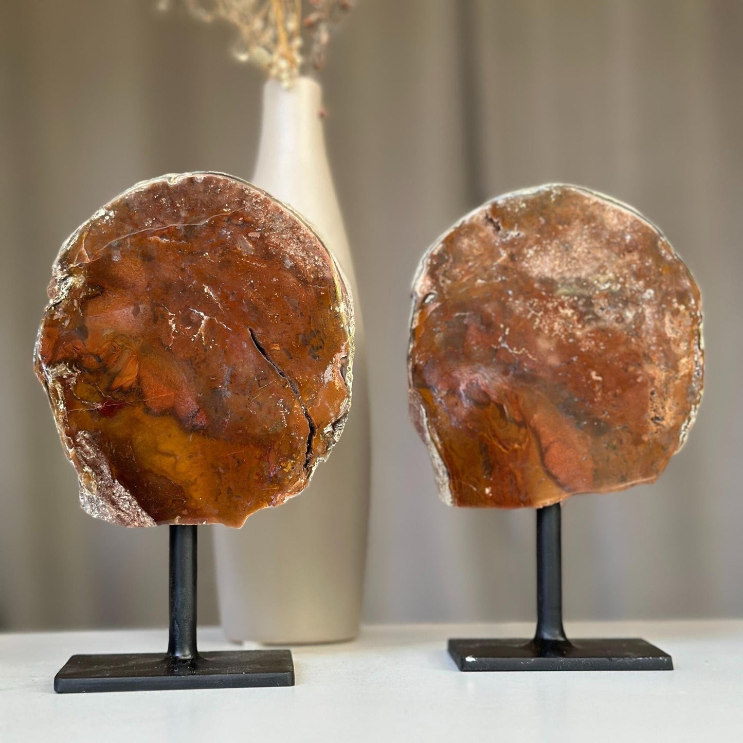 Red Jasper Slice on Stands SET (pk of 2) -- 7inch tall! - Ethically Sourced