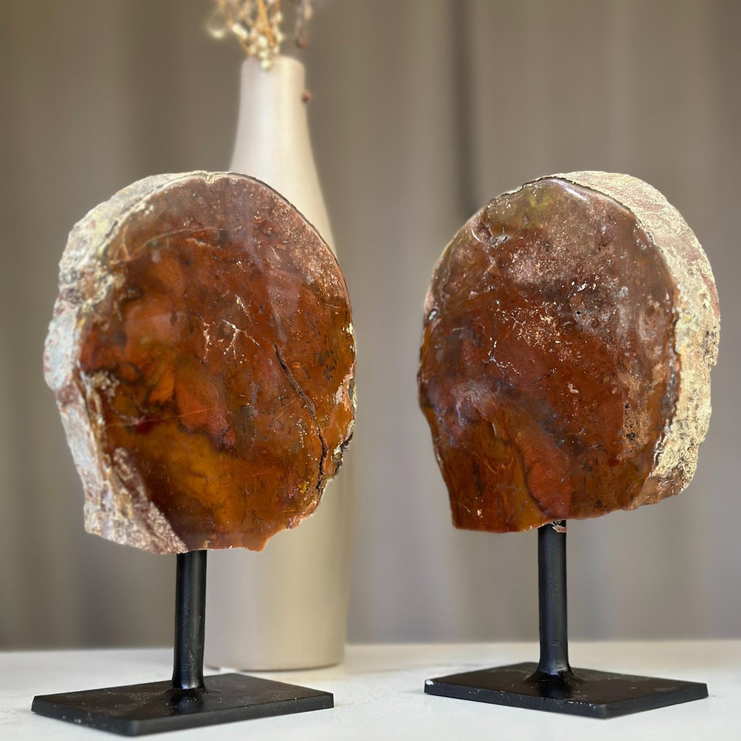 Red Jasper Slice on Stands SET (pk of 2) -- 7inch tall! - Ethically Sourced