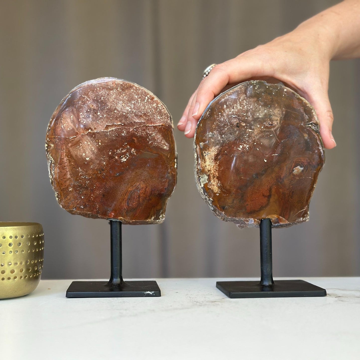 Red Jasper Slice on Stands SET (pk of 2) -- 7inch tall! - Ethically Sourced