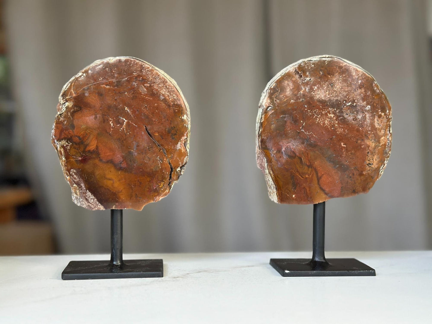Red Jasper Slice on Stands SET (pk of 2) -- 7inch tall! - Ethically Sourced