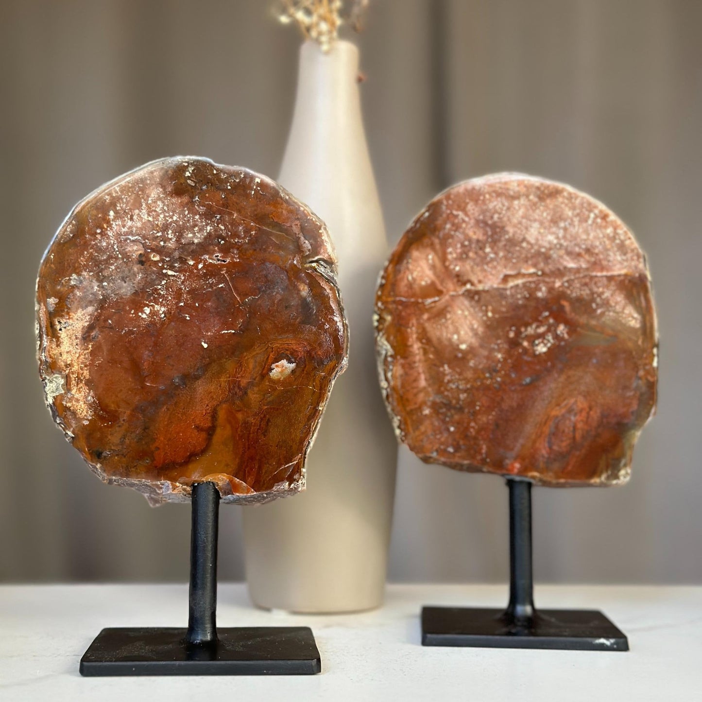 Red Jasper Slice on Stands SET (pk of 2) -- 7inch tall! - Ethically Sourced