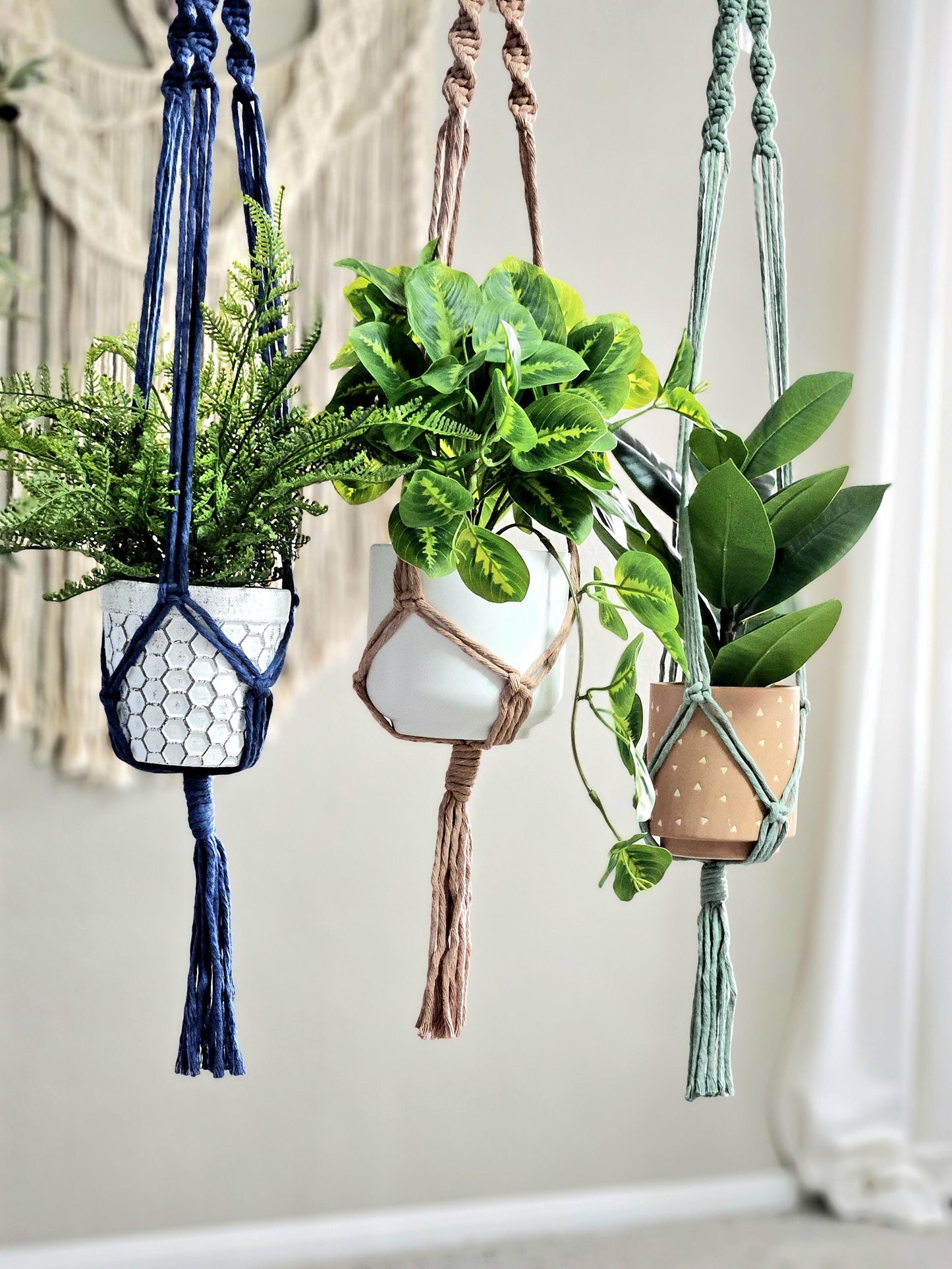 Macrame plant hangers. Spiral design. made to order