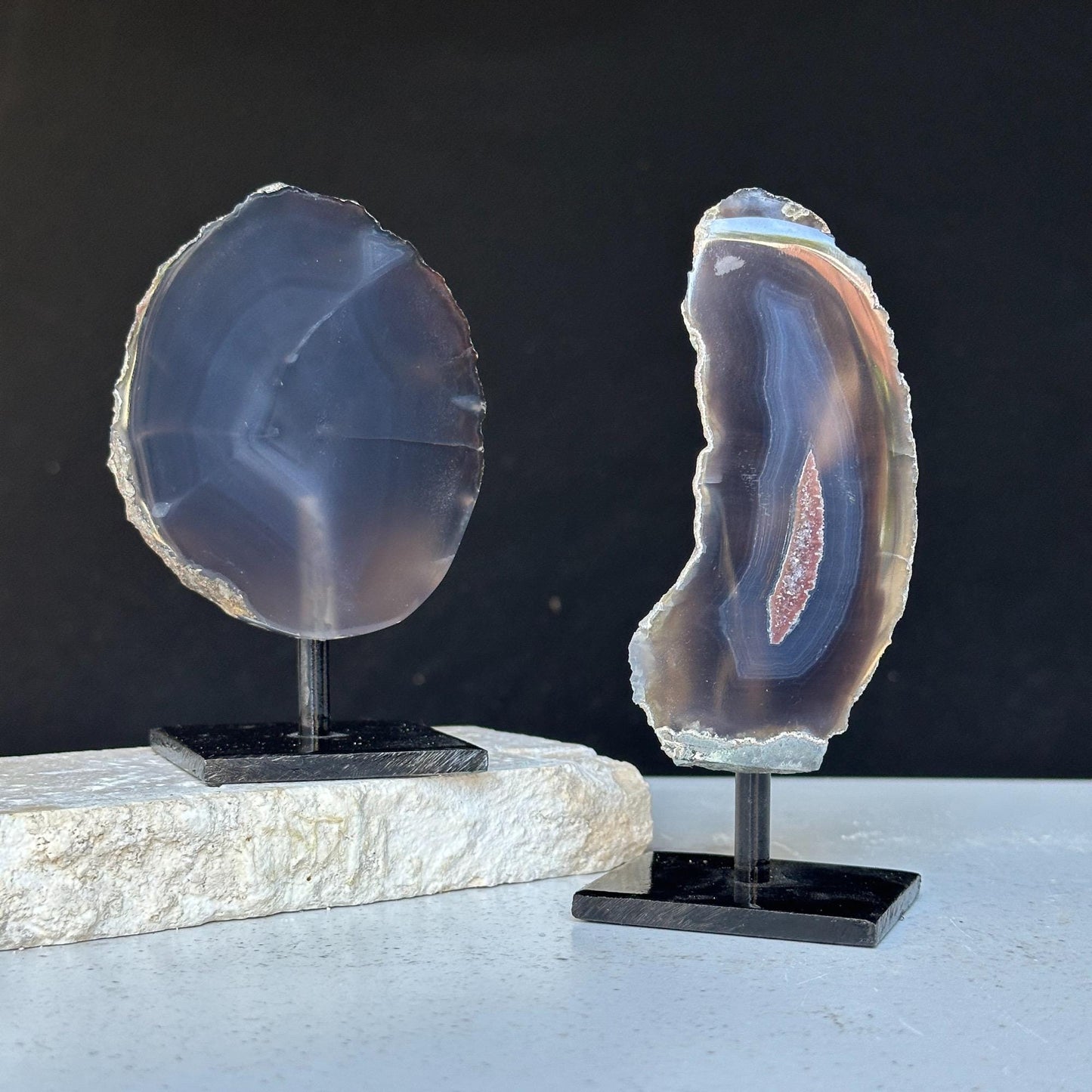 Agate Slice SET (2pk) on Stands - Ethically Sourced