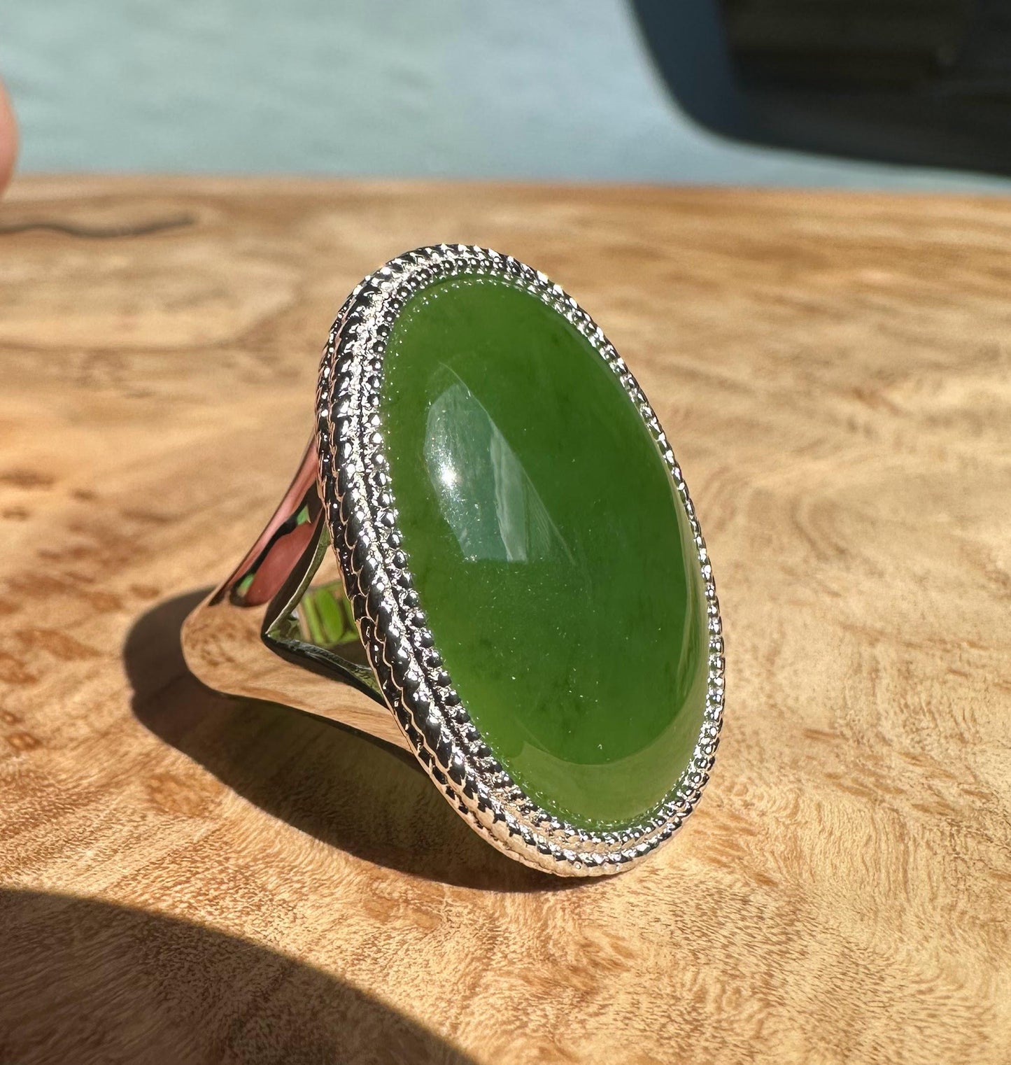 Canadian Jade Silver Ring – Genuine Green Gemstone Jewelry