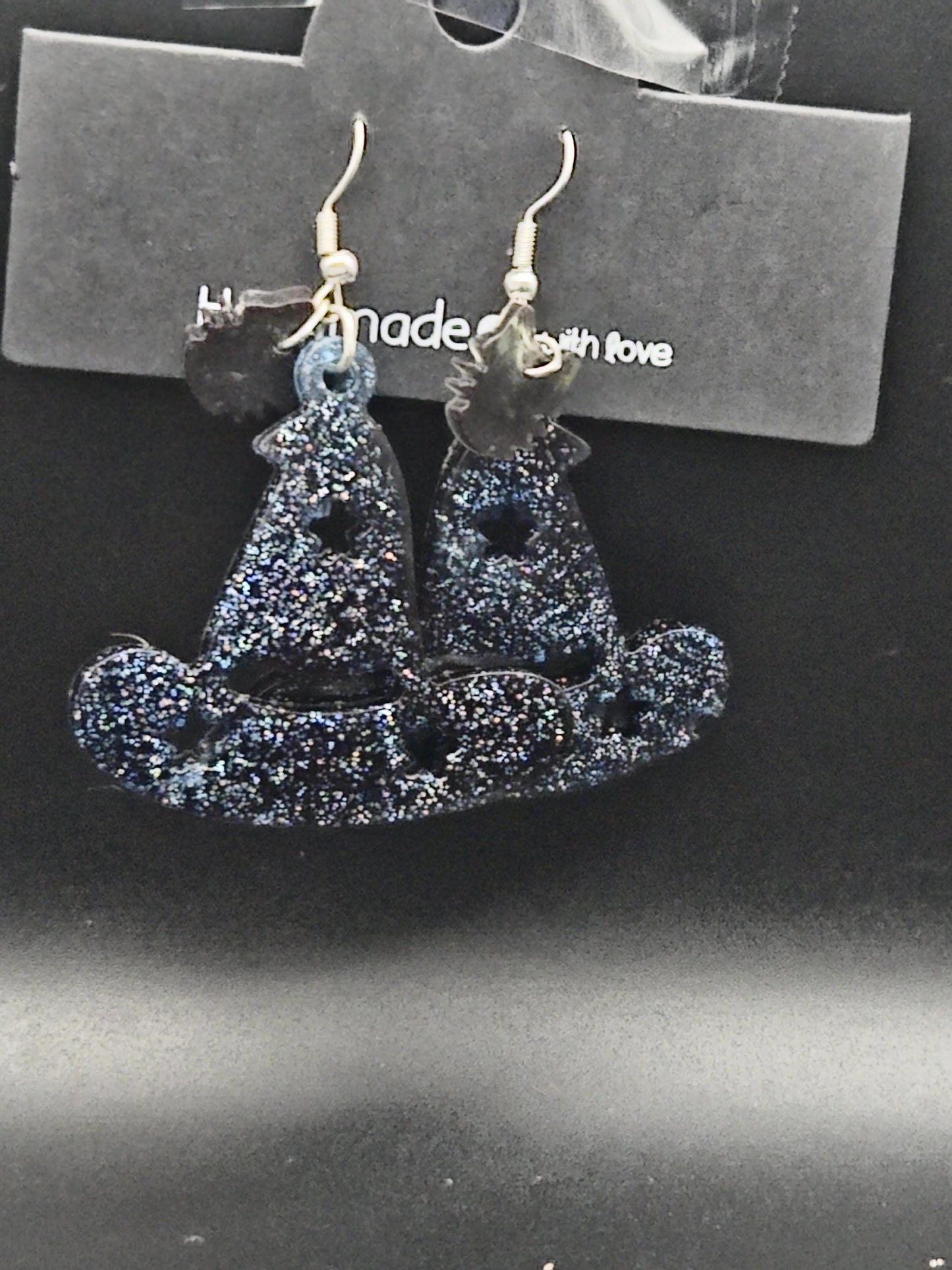 Sparkle Witch Hat Dangle Earrings | Midnight Magic Resin Jewelry | Halloween