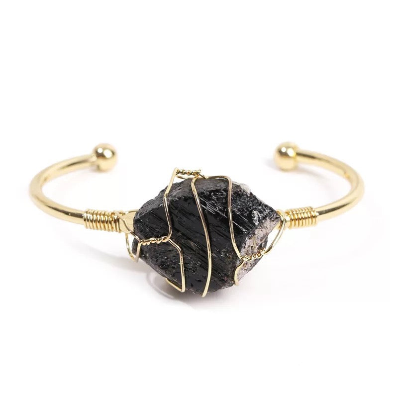 Healing Crystal, wire wrapped Bangle Bracelets