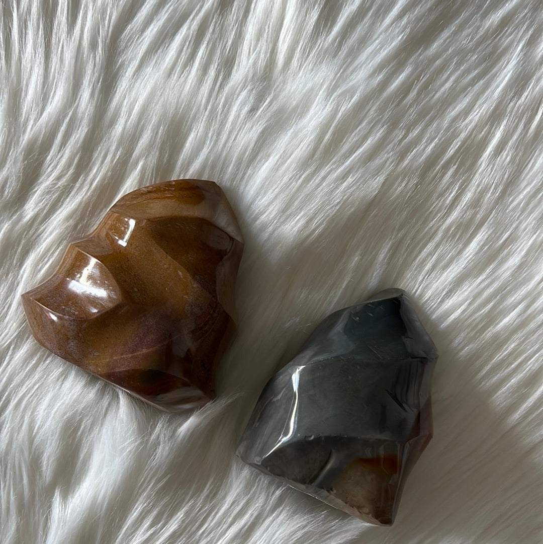 Polychrome Jasper Flame Carvings