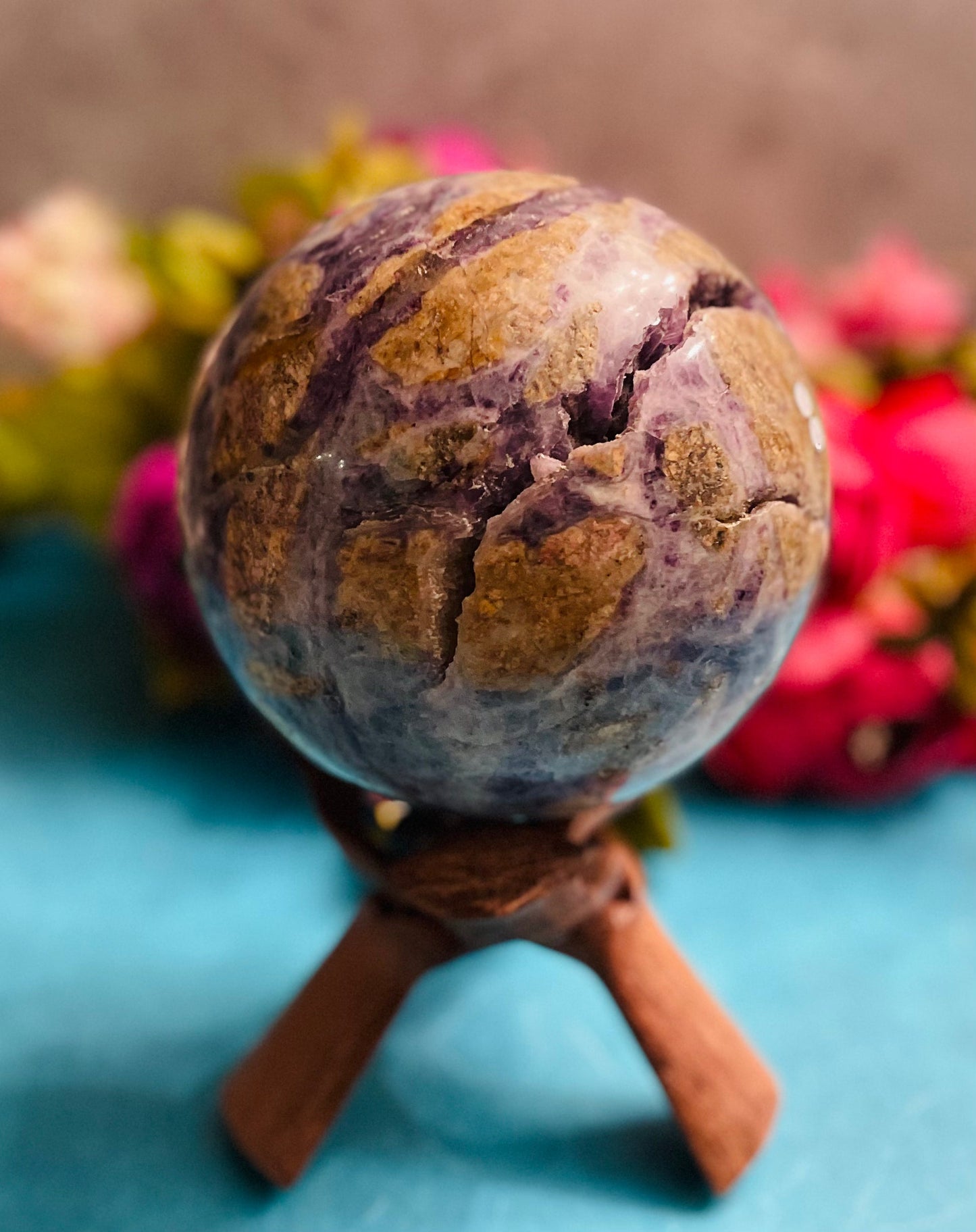 HUGE Rainbow Fluorite Sphere with Stand, 8+ lbs!!