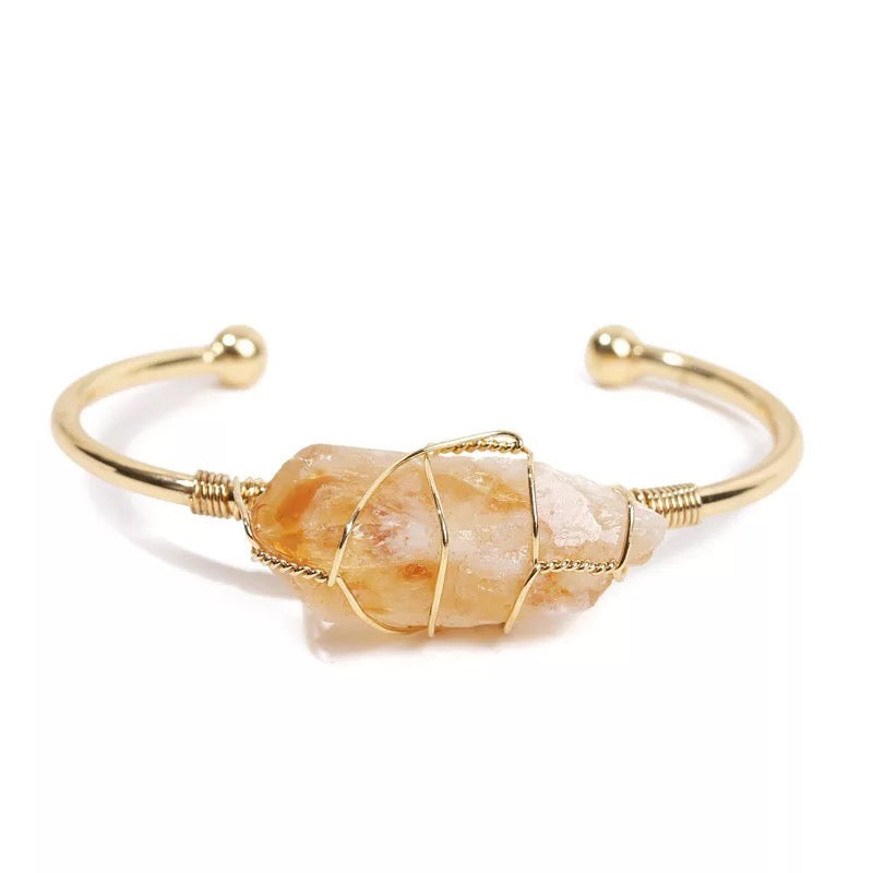 Healing Crystal, wire wrapped Bangle Bracelets