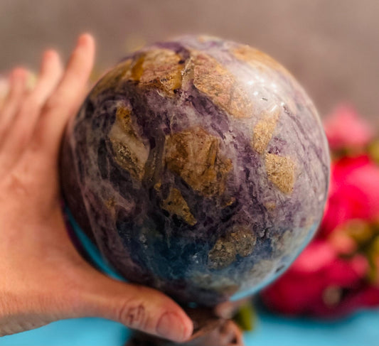 Huge Rainbow Fluorite Sphere – 8+ lbs Crystal Ball with Stand (5.5")