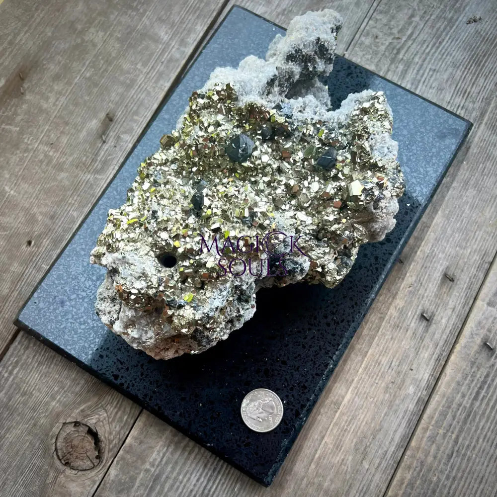 Large Grade AAA Peruvian Pyrite, mounted
