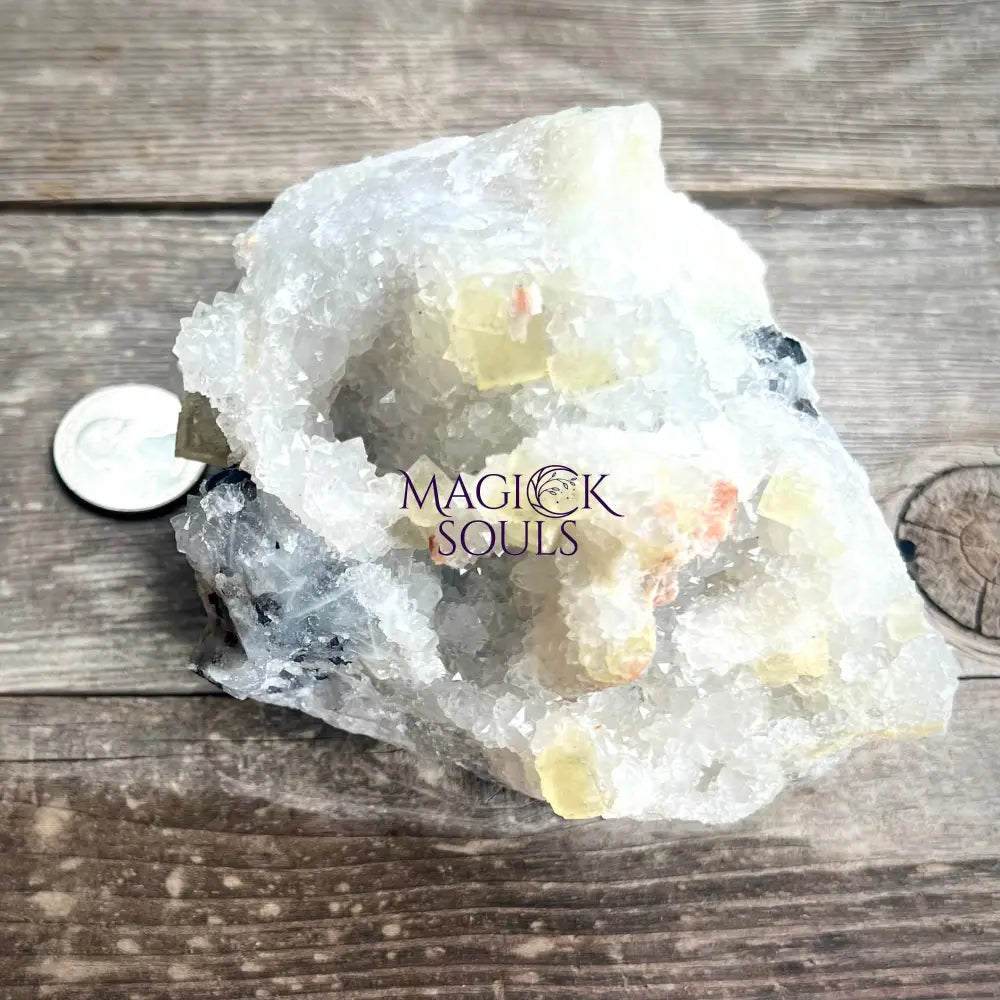 Large Yellow Fluorite with Quartz