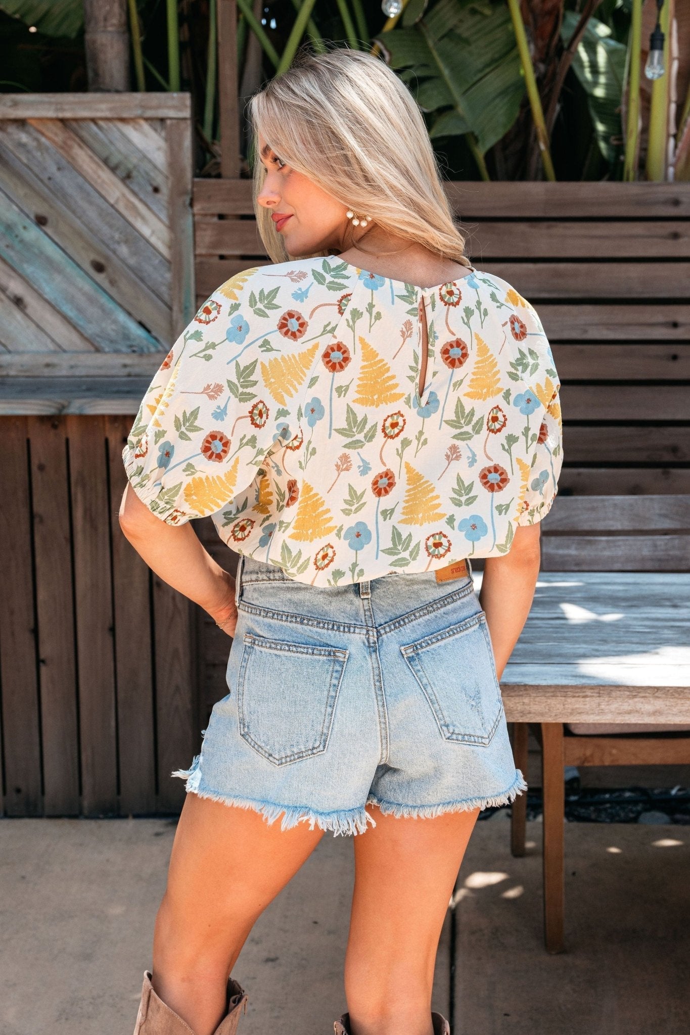 Mixed Print Short Sleeve Top - Natural