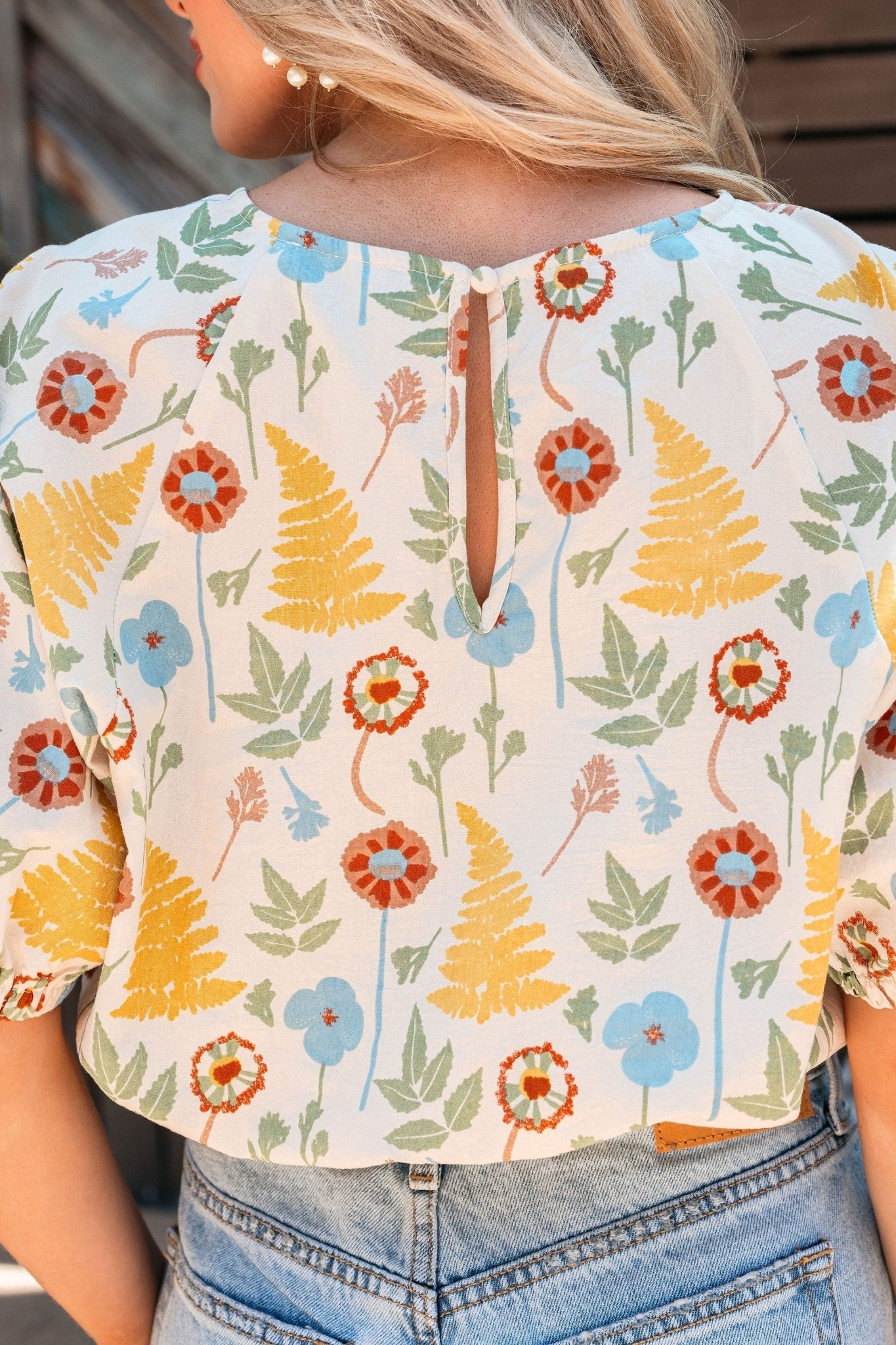 Mixed Print Short Sleeve Top - Natural