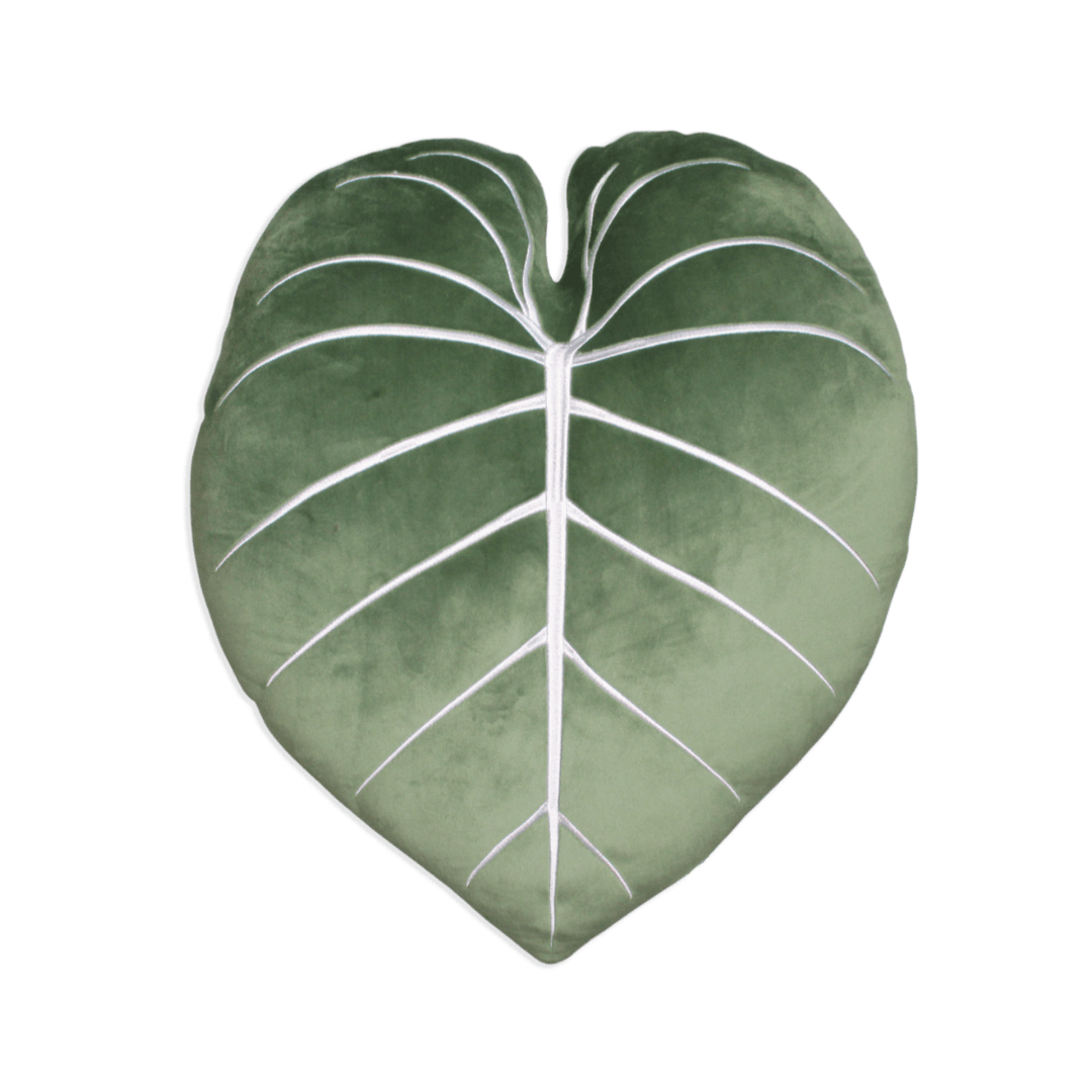 Philodendron Gloriosum Leaf Pillow - Moody Green