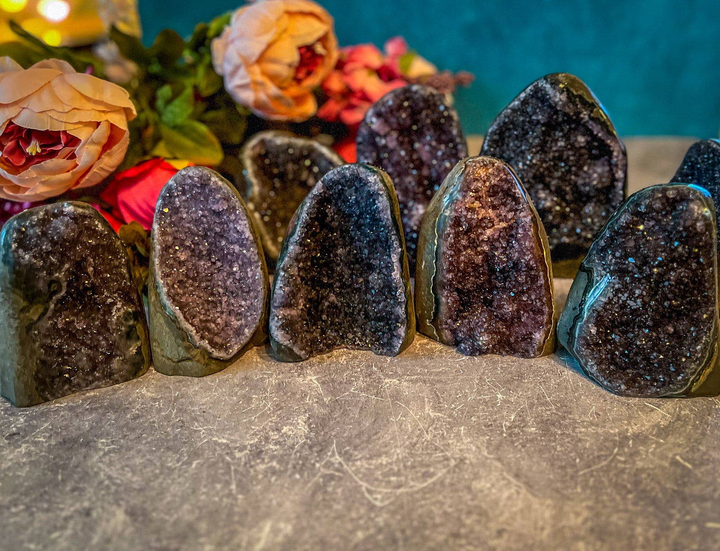 Large Semi Polished Rainbow Amethyst Cathedrals, Pink Amethyst, Raw Black Amethyst Freeforms 500 gram+