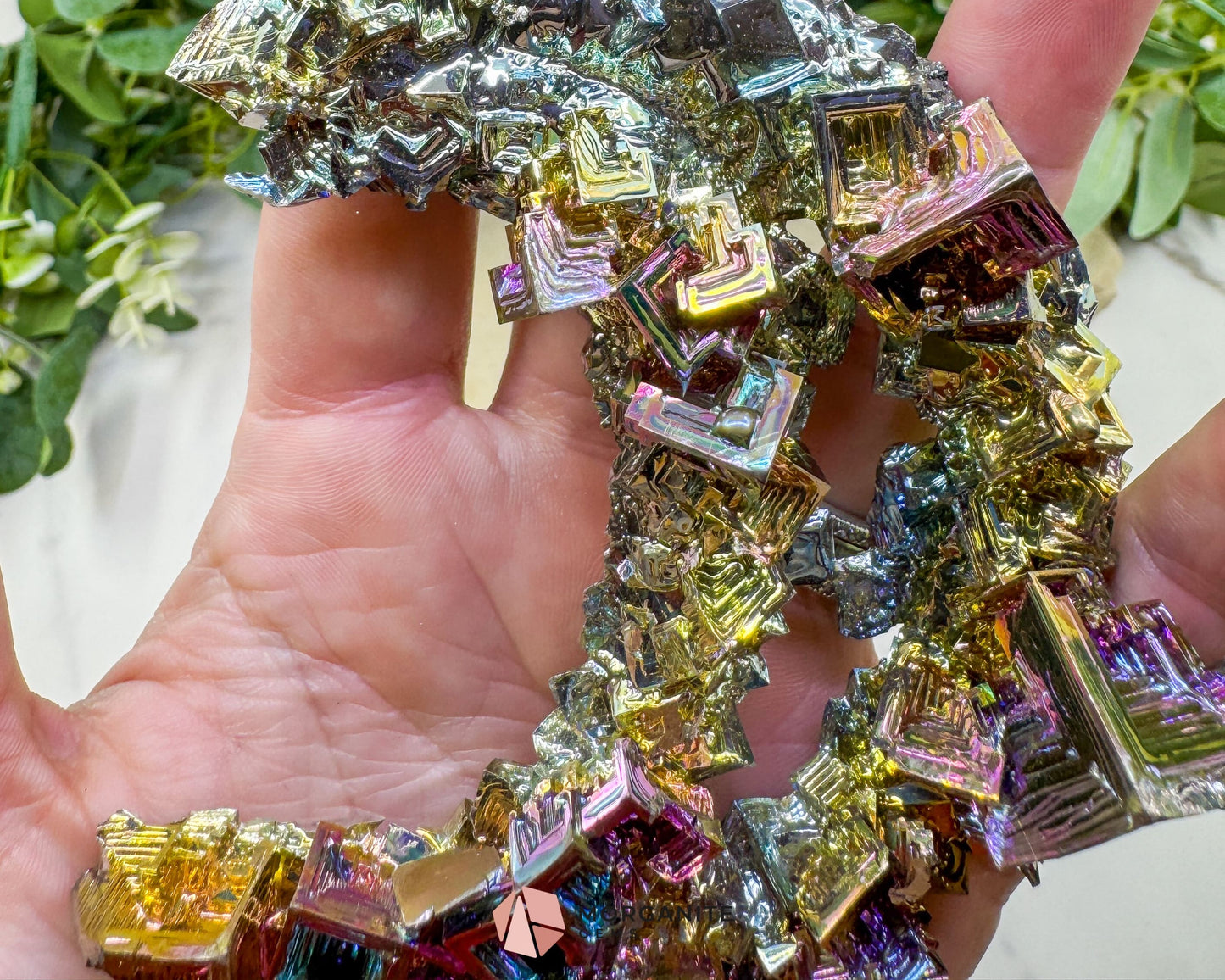 Rainbow Bismuth Moon Sculpture with Stand – Iridescent Crystal Crescent for Display, Altar & Energy Work 🌙✨