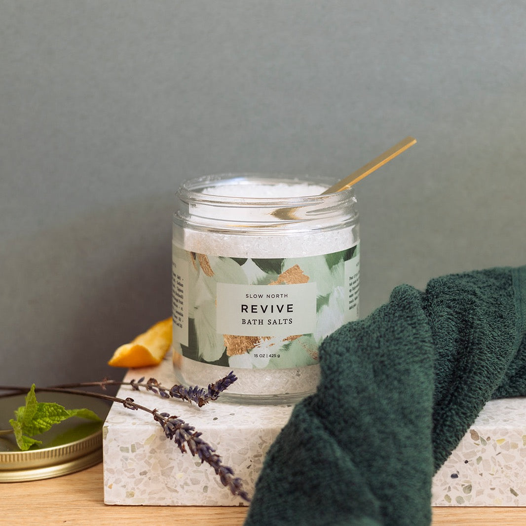 Revive Bath Salts (15 oz) Lavender, Orange, Patchouli, Basil, Peppermint