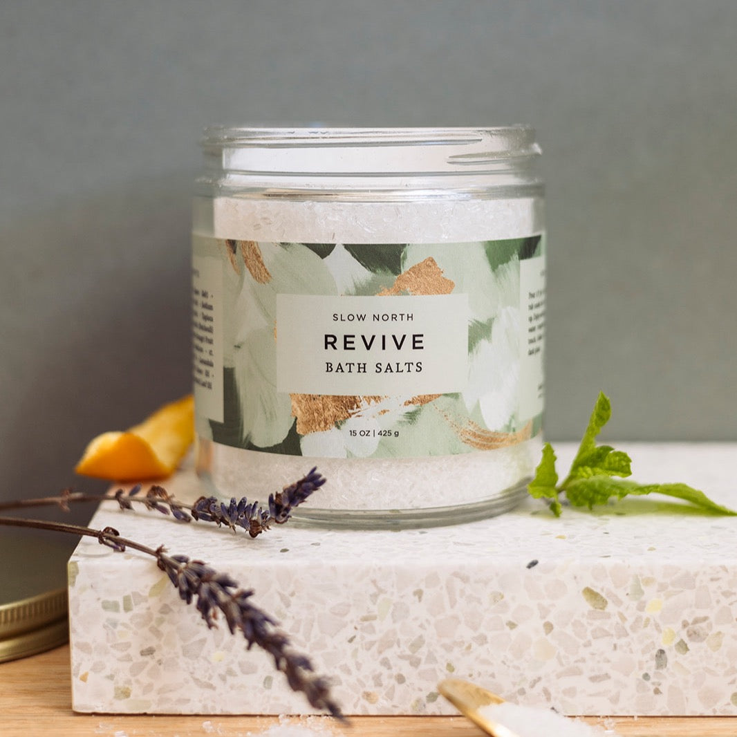 Revive Bath Salts (15 oz) Lavender, Orange, Patchouli, Basil, Peppermint