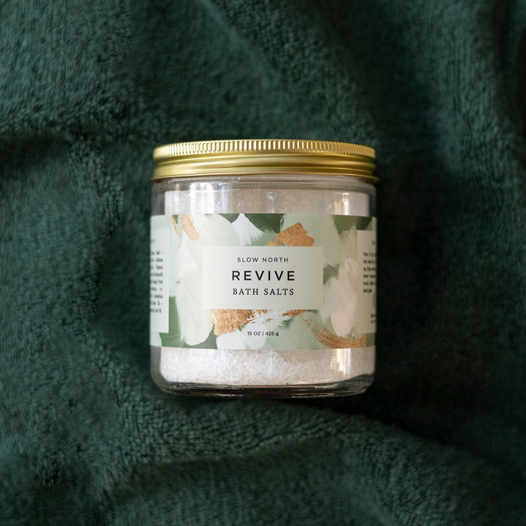Revive Bath Salts (15 oz) Lavender, Orange, Patchouli, Basil, Peppermint