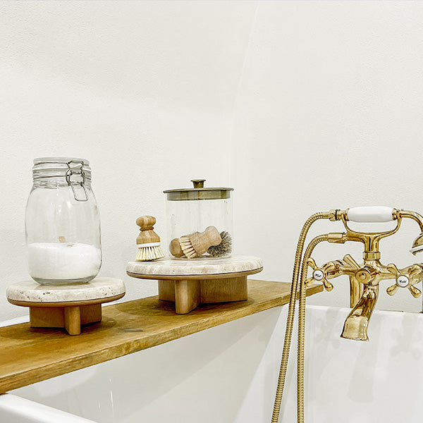 Stone Top Wood Round Decorative Risers, Set of Two