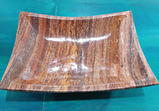 Rust Onyx Rectangle Bowl – 15.75" Decorative Stone Centerpiece – Natural Polished Onyx