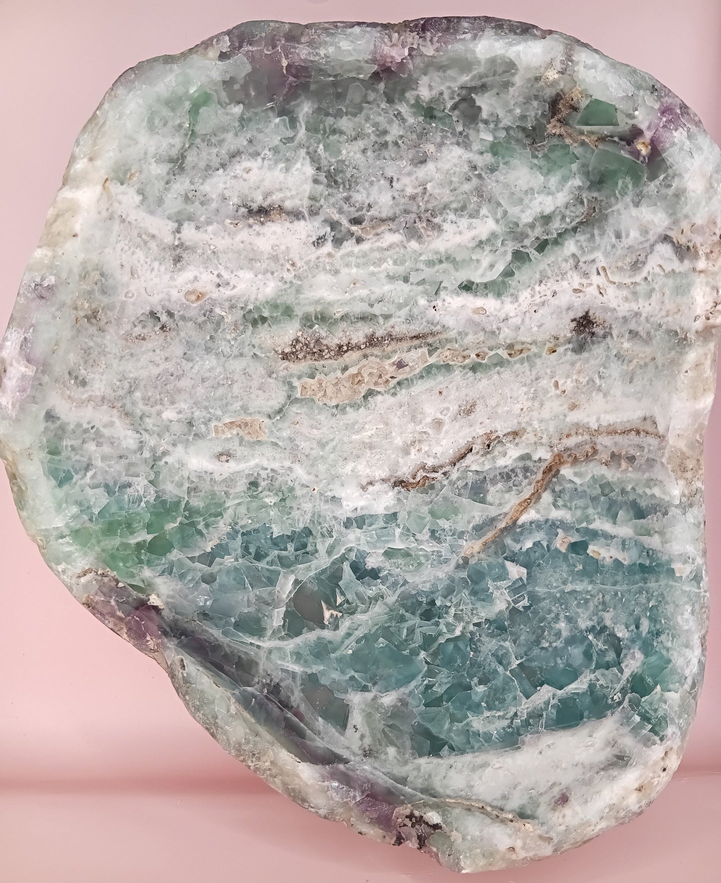 Carved Natural Fluorite Bowl – 11.75" x 5.5" x 10.5" – Handcrafted Gemstone Decor