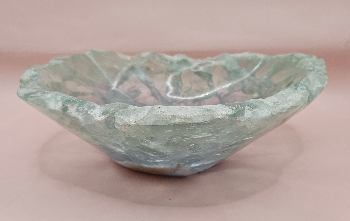 Carved Fluorite Bowl – Polished Gemstone Display Dish – 8.5"