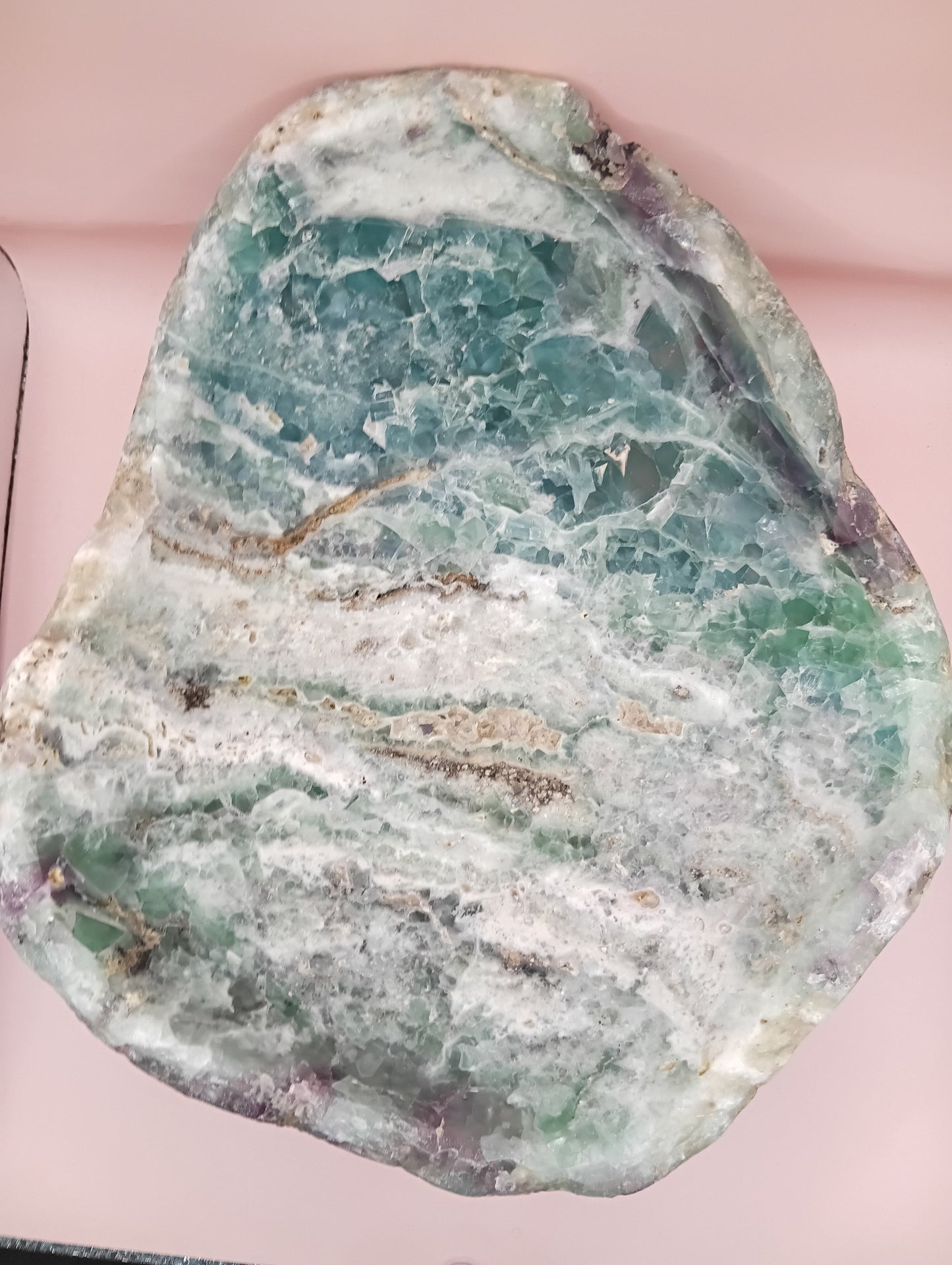 Carved Natural Fluorite Bowl – 11.75" x 5.5" x 10.5" – Handcrafted Gemstone Decor