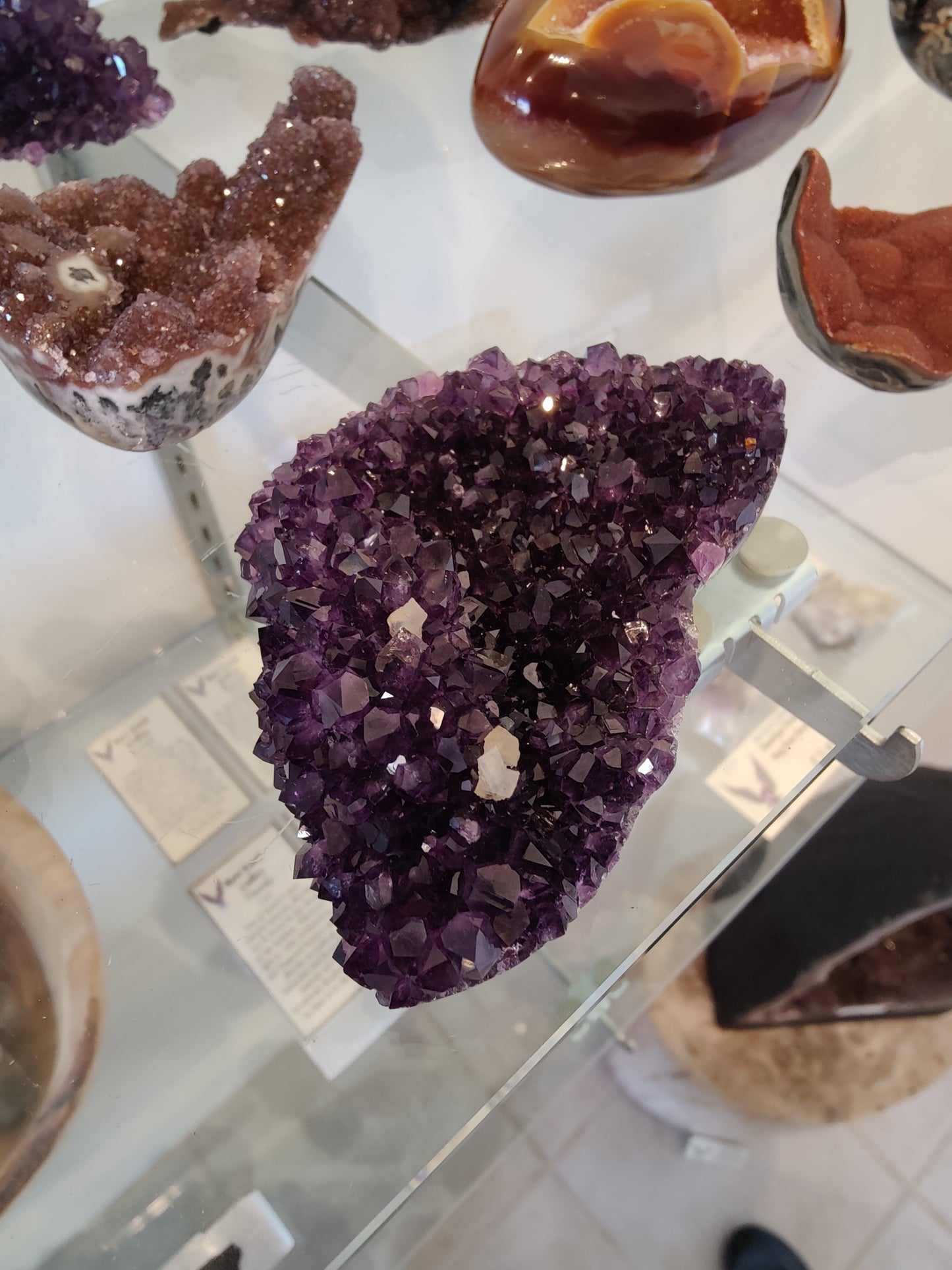 Amethyst with Calcite Crystal Inclusions Geode Sculpture