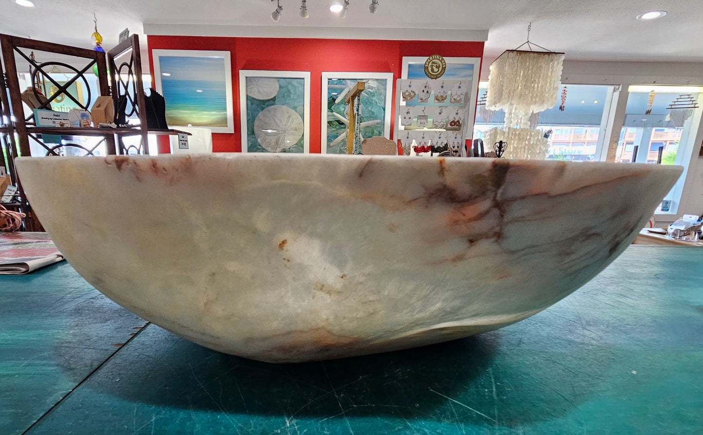 Extra-Large Hand-Carved Onyx Bowl – Natural Stone Centerpiece – 17.25"