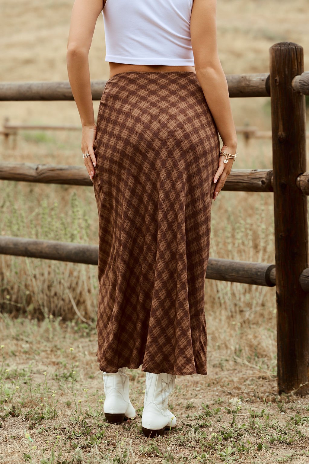 Saddle Ridge Brown Plaid Maxi Skirt