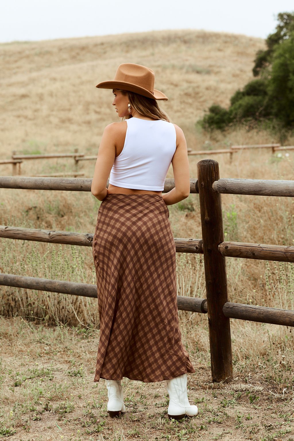 Saddle Ridge Brown Plaid Maxi Skirt
