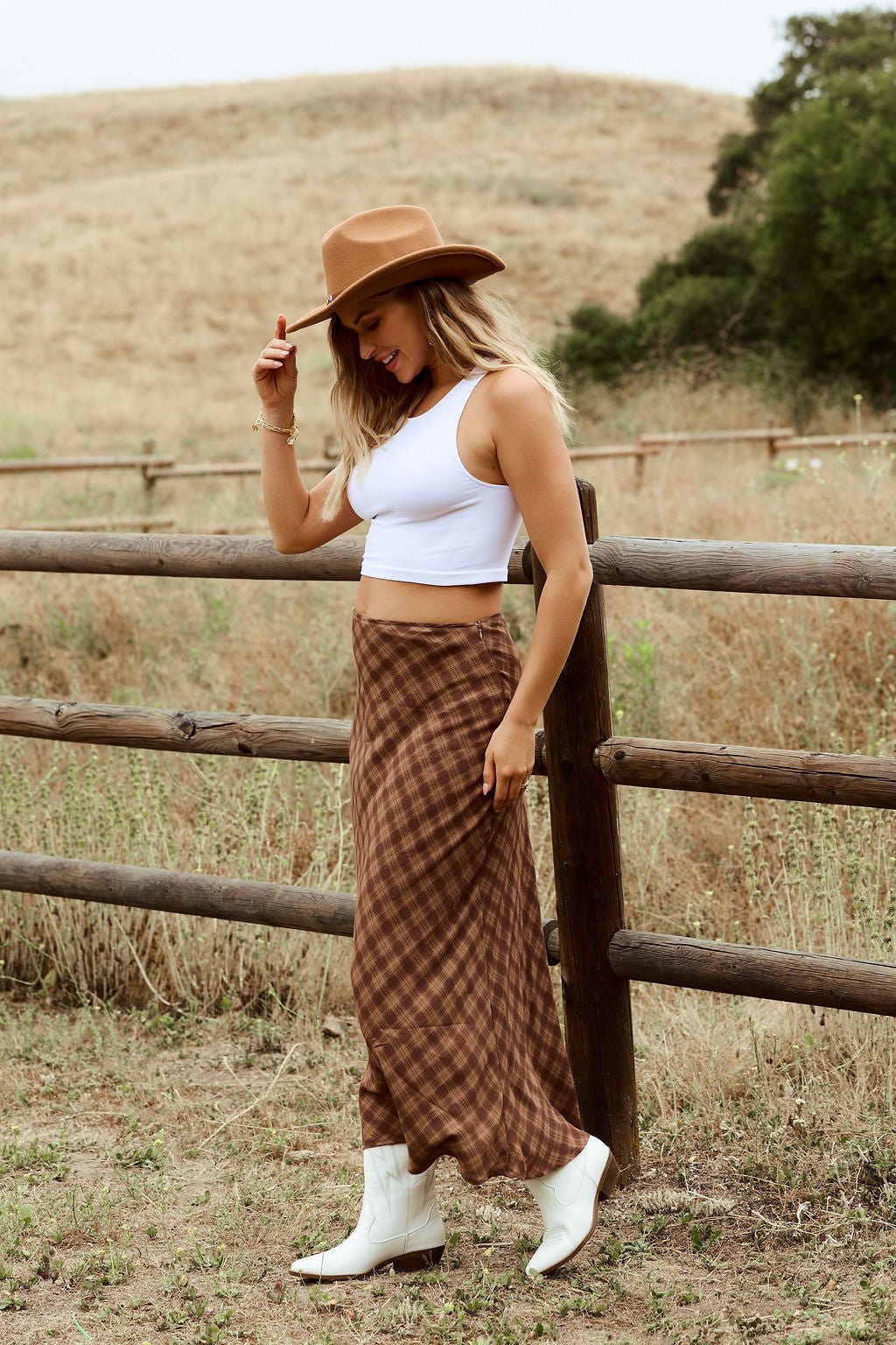 Saddle Ridge Brown Plaid Maxi Skirt